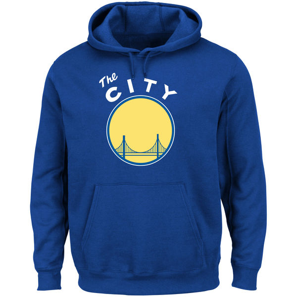 Men Golden State Warriors Majestic Hardwood Classics Tech Patch Pullover Hoodie Royal